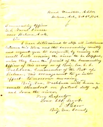 Carta de E. A. Carr, Helena, Arkansas, al oficial al mando de las fuerzas navales de EE. UU. cerca de Helena, Arkansas, 2 de octubre de 1862