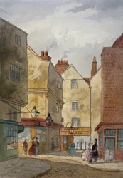 Vista de Cloth Fair y Middle Street, West Smithfield, Ciudad de Londres