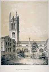 Vista sureste de la Iglesia de San Miguel, Cornhill, Ciudad de Londres