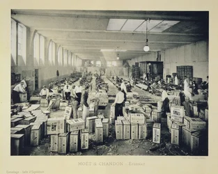 Cajas de embalaje para envío, de La France Vinicole, publicado por Moët & Chandon, Epernay