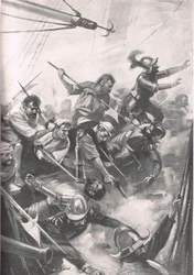 Los Ingleses Repelen a los Españoles en San Juan de Ulúa, ilustración de 