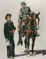 Oficial de tanque y soldado montado del ejército alemán