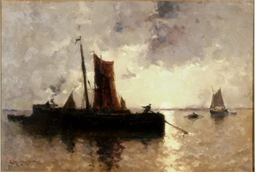 Escena fluvial con barcos