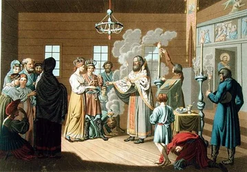 El matrimonio ruso, grabado por X. Wagner