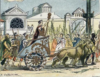 El cortejo triunfal de Julio César (Giulio Cesare o Cayo Julio César) político y escritor romano