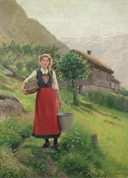 Chica de pasto de montaña de verano