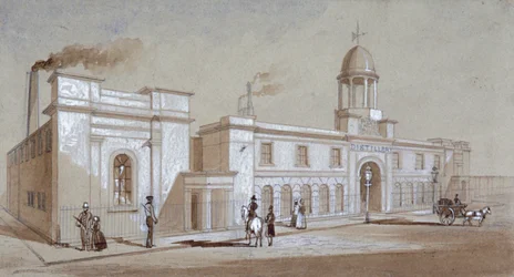 Vista de la destilería de Grimble y Booth en Albany Street, St Pancras, Londres, c. 1830
