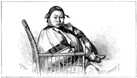 Mujer con pies vendados, China, siglo XIX