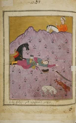 Ilustración del poema épico El caballero en la piel de pantera de Shota Rustaveli, siglo XVIII