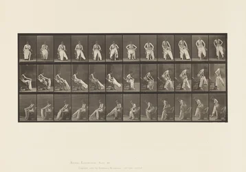 Placa 420. Aseo; levantándose de la silla y poniéndose la ropa, 1885