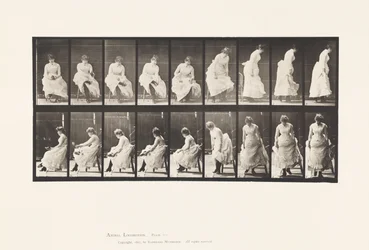 Placa 422. Tocador; Poniéndose los zapatos y levantándose de la silla, 1885
