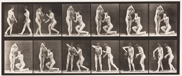 Placa 452. Dos modelos, uno se arrodilla, bebe de un jarro de agua en las manos, 1872-1885