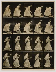 Mujer levantando una cesta, agitando un pañuelo, del libro Animal Locomotion