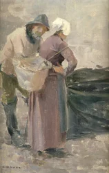 La Ama de Casa Mirando la Pesca del Pescador, c.1900