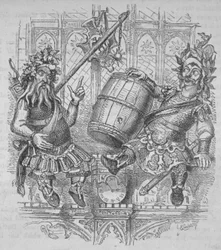 Gog y Magog con un barril, 1840