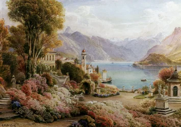 Villa Melzie, Como, Italia. Lac de Come en Italie. Peinture de Ebenezer Wake Cook (1843-1926 Británico) Collection privee