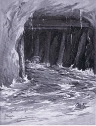 El segundo cabo Collier luchando por salir de una galería de minas casi llena de agua después de completar su trabajo (DCM)