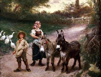 Niños campesinos con burros