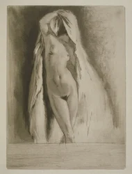 Una mujer envuelta en una sábana, ilustración para "Mitsou" de Sidonie-Gabrielle Colette (1873-1954) publicada en 1930 (aguafuerte y punta seca)