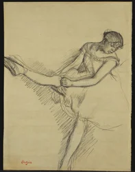 Bailarina sentada, reajustando su media, c.1880