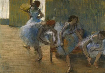 Bailarinas en un banco, c.1898 (pastel sobre papel)