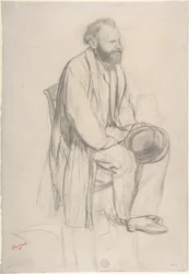 Édouard Manet, sentado, sosteniendo su sombrero