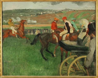 El hipódromo. Jockeys aficionados cerca de un carruaje (óleo sobre lienzo)