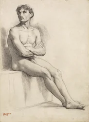 Hombre sentado, estudio desnudo