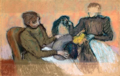 Modista suministrando un sombrero, 1898