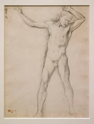 Rostro desnudo, brazos levantados, circa 1859-1861. Grafito sobre papel velin.