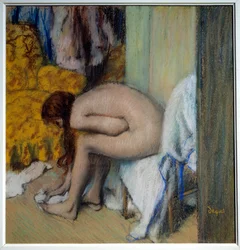 Mujer desnuda secándose los pies. Una mujer en su toilette. 1879-1893. Dimensiones: 0,45 x 0,23 m. París, Musée d