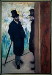 Retrato del dramaturgo y libretista Ludovic Halévy y Albert Boulanger-Cave entre bastidores de la Ópera. Pastel de Edgar Degas (1834-1917) 1879. París, museo de Orsay