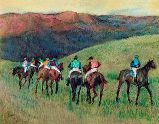 Caballos de carrera en un paisaje