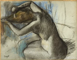 Mujer desnuda sentada cepillándose el cabello, c.1885
