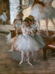La lección de danza (detalle). Alrededor de 1876. Pastel sobre papel pegado en cartón.
