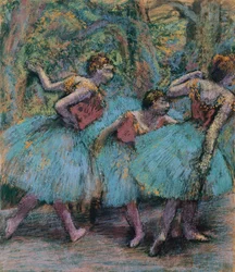 Tres bailarinas (tutús azules, corpiños rojos)