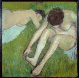 Dos bañistas en la hierba