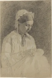Mujer bordando, 1855-1860
