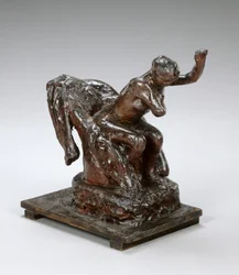 Mujer sentada en un sillón, limpiándose la axila izquierda, c. 1890s