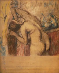 Mujer en su tocador (pastel y carboncillo)