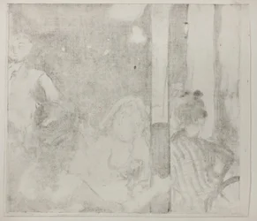 Women in front of a Cafe, evening, c.1877 (monotipo sobre papel marfil)
