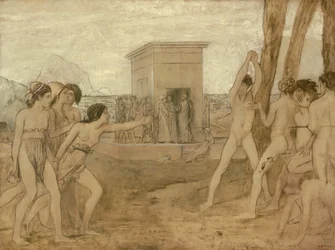 Jóvenes espartanas desafiando a los chicos, c. 1860
