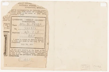 Envío al editor de un concurso de periódico, 1917