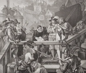 El Marqués de Montrose en el lugar de ejecución en la calle Mayor de Edimburgo en 1650, de "Ilustraciones de la Historia Inglesa y Escocesa" Volumen I (grabado)