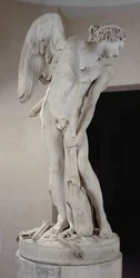Cupido tallando su arco del garrote de Hércules