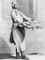 Pasteles calientes, 1737, grabado por la Escuela Francesa (siglo XVIII)