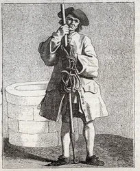 El limpiador de pozos - Pequeño oficio de París (Estudios tomados del pueblo bajo, o los Gritos de París) - grabado por Edme Bouchardon (1698-1762)