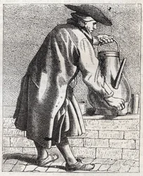 El vendedor de café - Pequeño oficio de París (Études prises dans le bas Peuple, ou les Cris de Paris) - grabado por Edme Bouchardon (1698-1762)