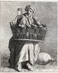 El comerciante de coñac - Pequeño oficio de París (Études prises dans le bas Peuple, ou les Cris de Paris) - grabado por Edme Bouchardon (1698-1762)