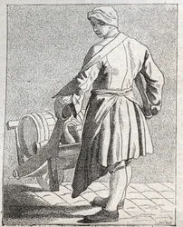 El vendedor de vinagre - Pequeño oficio de París (Estudios tomados del bajo pueblo, o los gritos de París) - grabado por Edme Bouchardon (1698-1762)